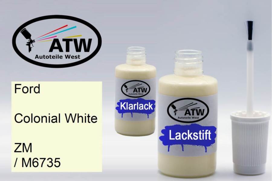 Ford, Colonial White, ZM / M6735: 20ml Lackstift + 20ml Klarlack - Set, von ATW Autoteile West.